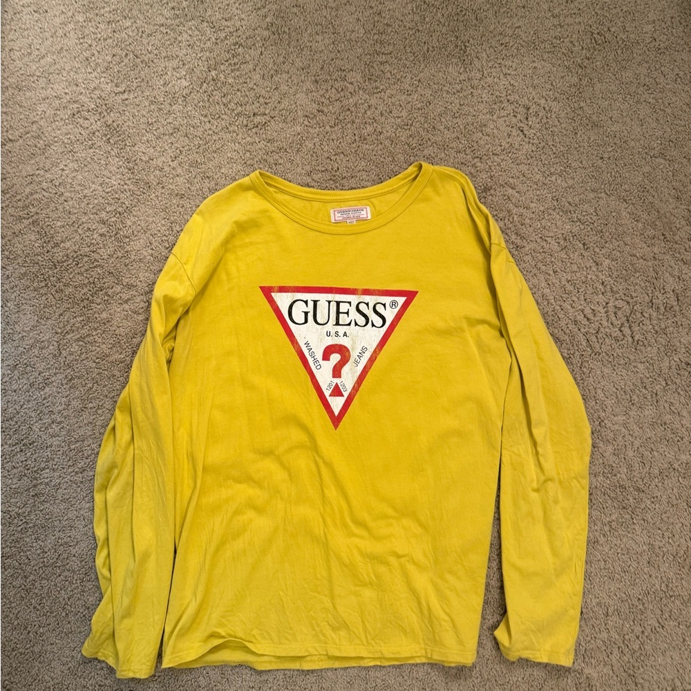 Unisex Guess Mustard Long Sleeve Tee